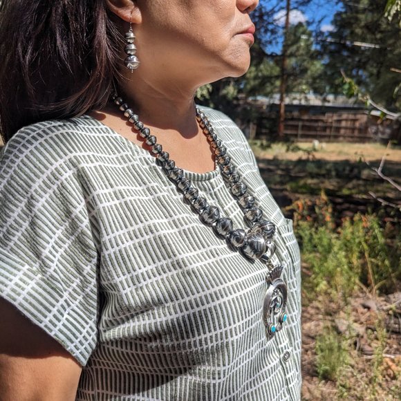 Navajo Pearls Necklace Earrings Set Sterling Silver Turquoise Handmade Jewelry * - Picture 8 of 12